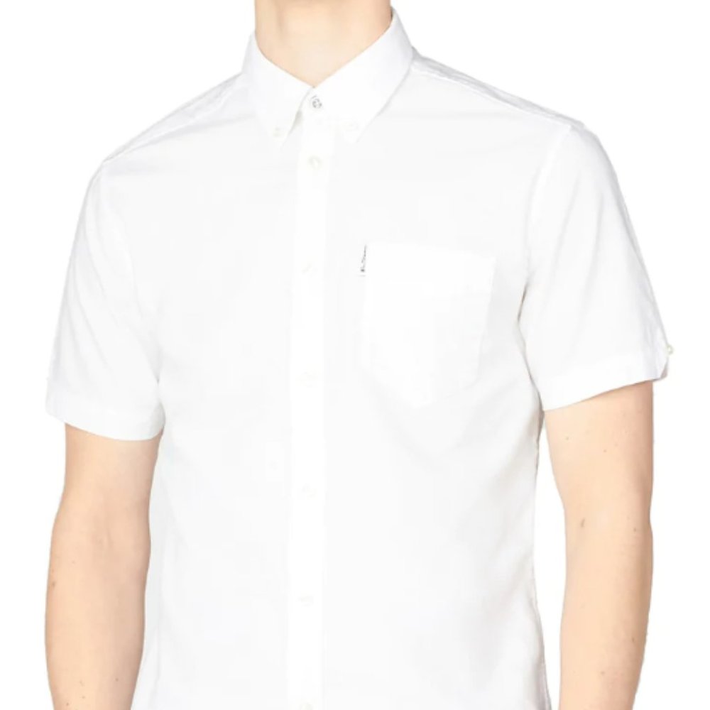 NWT Ben Sherman-SHORT-SLEEVE SIGNATURE OXFORD SHIRT WHITE STRETCH Large Men's